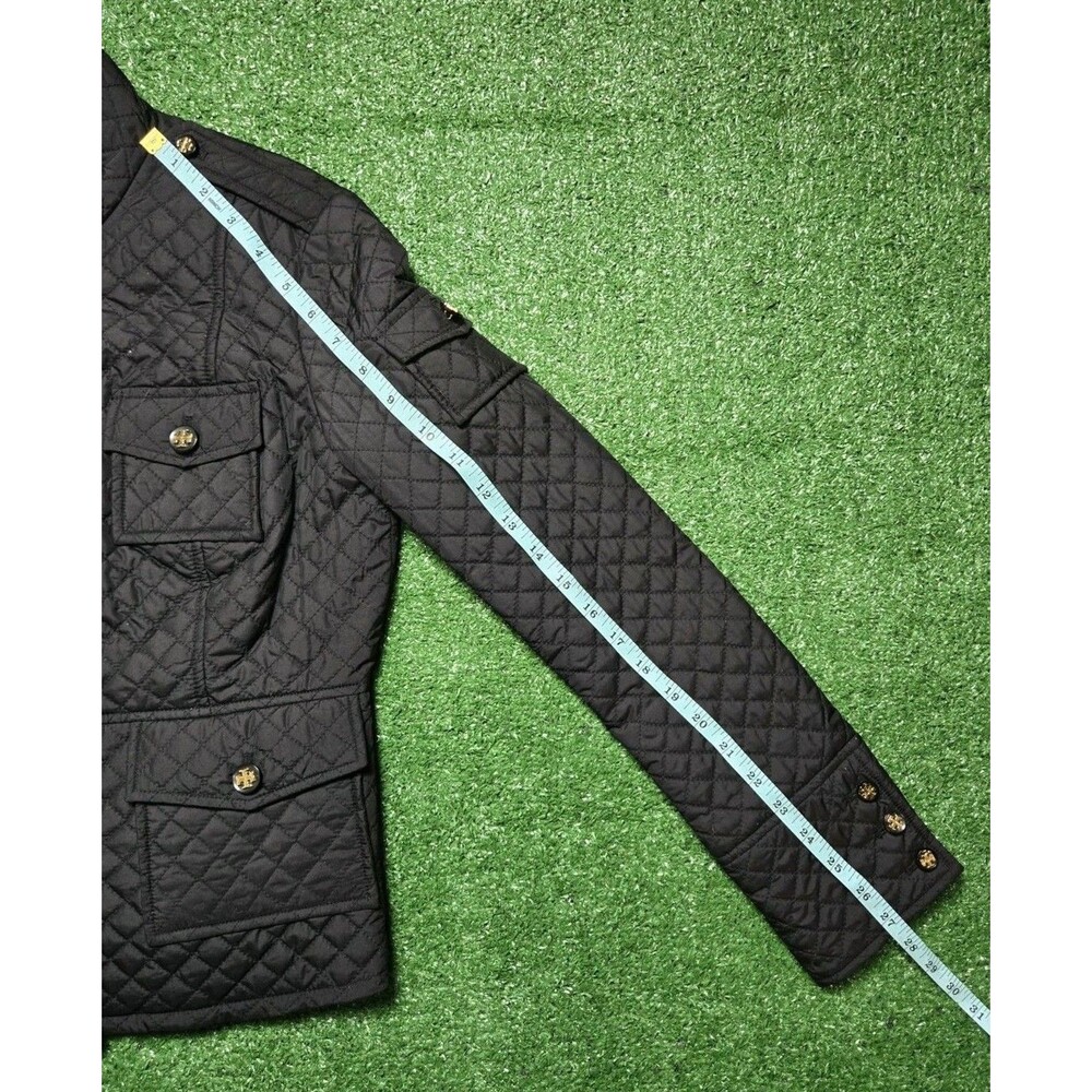 Tory Burch Quilted Jacket Black Gold Logo Buttons Women's Size 2 23081574 - Picture 5 of 12